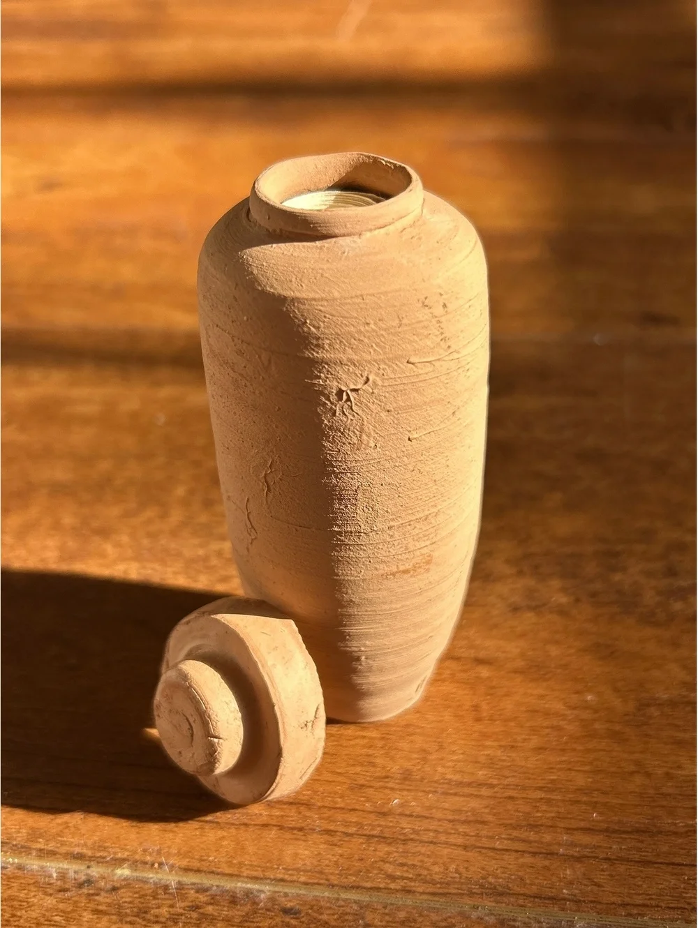 Small Handmade Terracotta Scroll Container with Paper Scroll